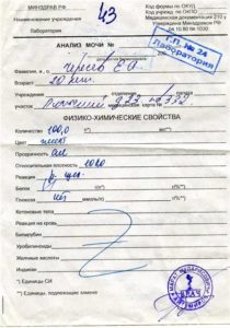 Общий анализ мочи форма 210/у